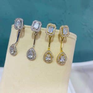 Full Diamond Square Drop Front And Rear Eardrops
