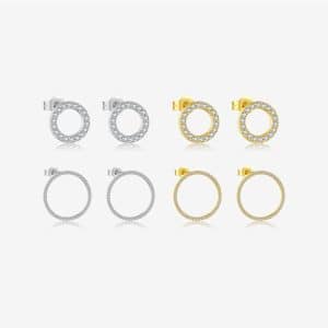Simple Retro S925 Sterling Silver Rhinestone Zircon Circle Ear Studs