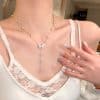 Titanium Steel No Fading Irregular Pearl Dripping Butterfly Necklace