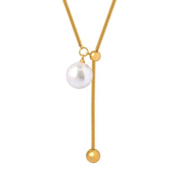 Female Date Titanium Steel Round Bead Tassel Pendant Necklace