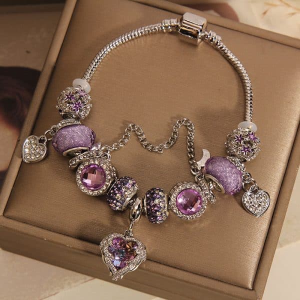 Special Interest Light Luxury Purple Glass Bead Love Pendant Bracelet