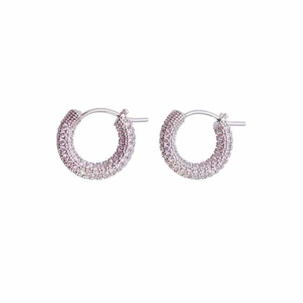 French Micro Set Zircon Hoop Earrings Vintage