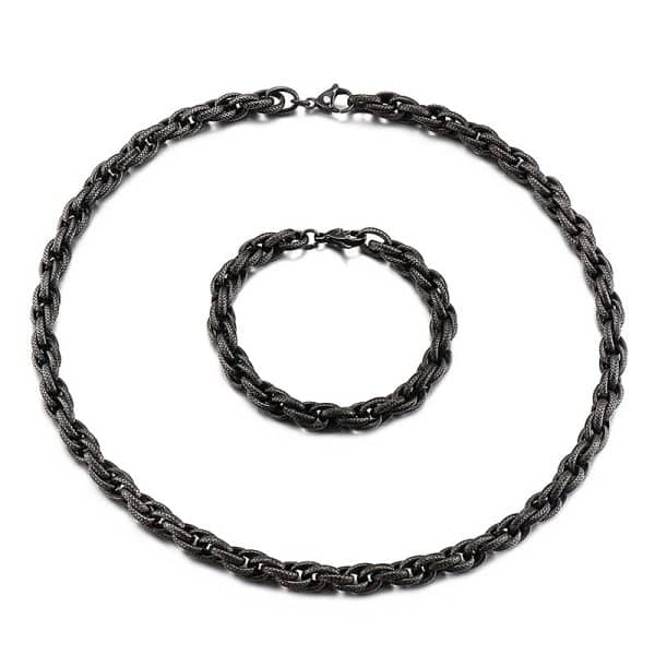 Black Dot Pattern Men's Necklace Stainless Steel Retro Men Bracelet