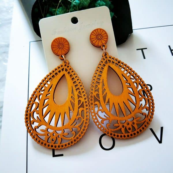 Wooden Drop-shaped Popular Hollow Earrings