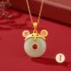 Hetian Jade Peace Buckle Cute Snake 925 Sterling Silver Zodiac Necklace