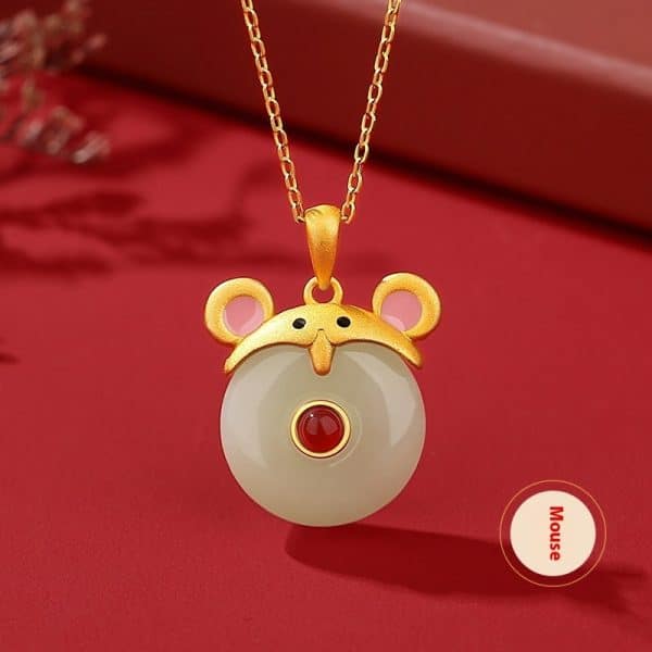 Hetian Jade Peace Buckle Cute Snake 925 Sterling Silver Zodiac Necklace