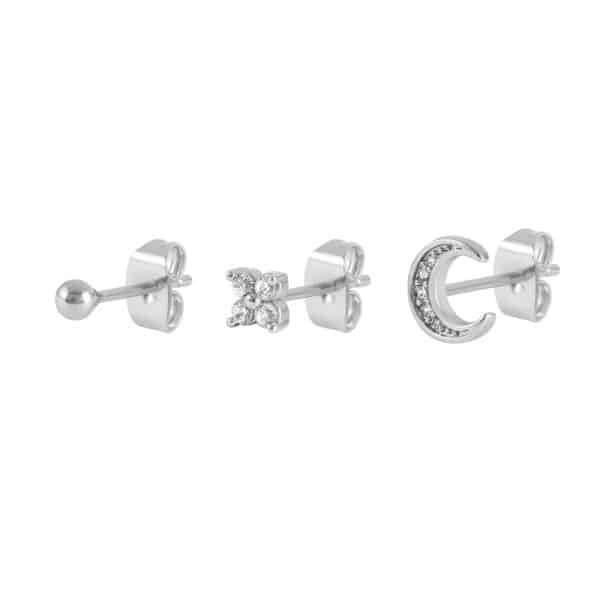 Women's Geometric Flower Shaped Diamond Earrings Set