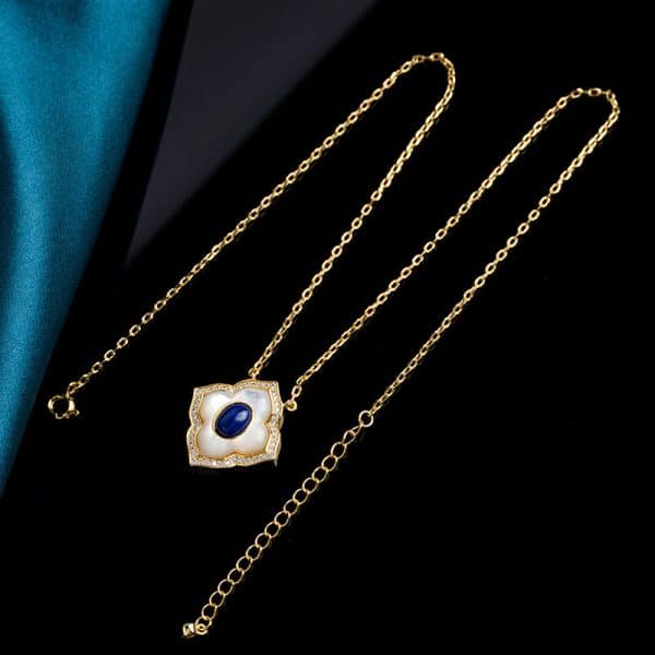 Flower Necklace Inlaid Lapis White Shell Pendant Neck Accessories Atmospheric Design