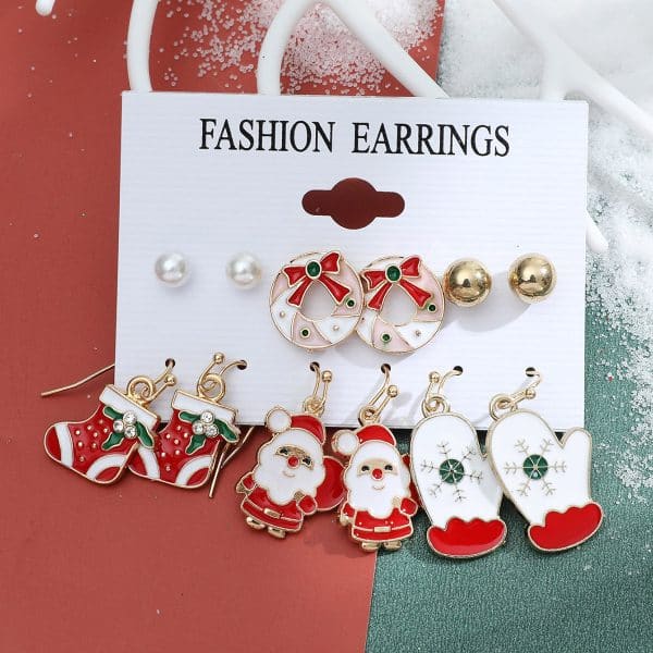 Christmas Snowman Cane Stud Earrings Combination Set