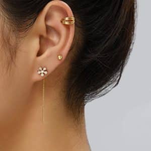 Gold Fashion Personality Small Irregular Flower Pin Three-piece Set Of Copper Micro-inlaid Zircon Earrings