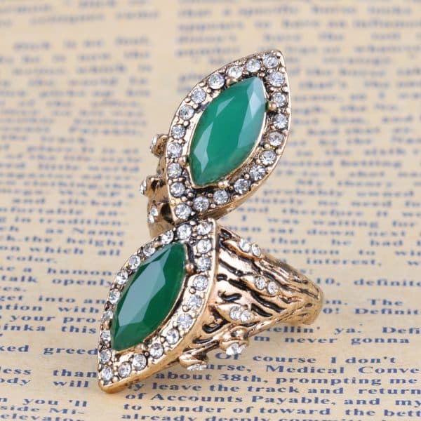 Bohemian Retro Ruby And Emerald Gold-plated Diamond Ladies Ring