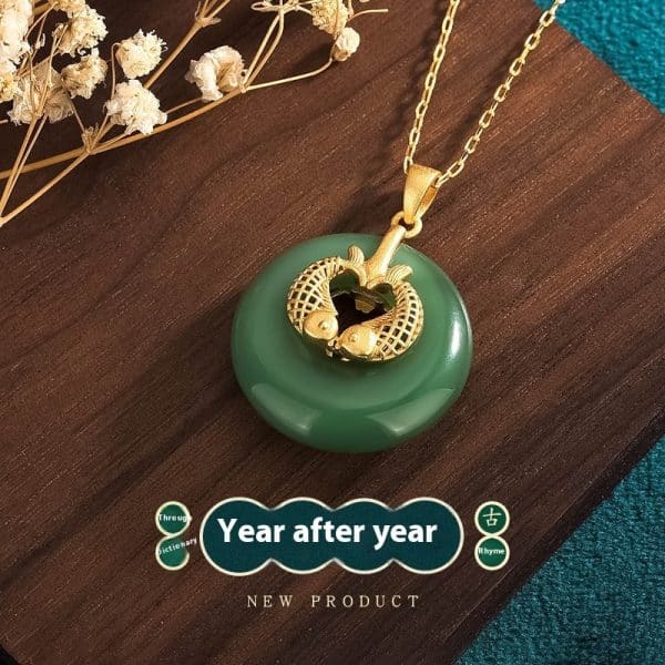 Gold Koi Years With More Than Hetian Jade Collarbone Necklace