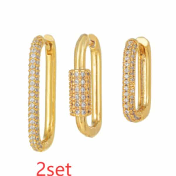 Micro Inlaid Zircon Ear Clip Geometric Three-piece Set