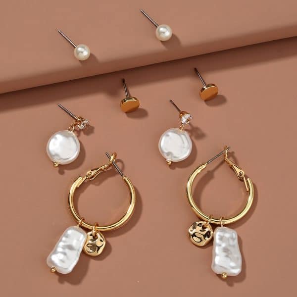 All-match Special-shaped Imitation Pearl Earrings Set