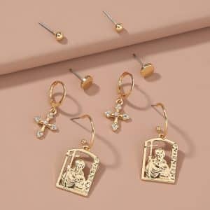 Hot selling hip-hop street accessories in Europe and America, diamond cross portrait tag earrings set earrings