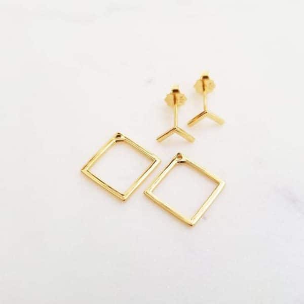 Silver Simple Graceful Geometric Square Two-piece Set Multi-wear Ear Studs