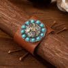 Vintage Western Denim Blue Turquoise Animal Leather Bracelet