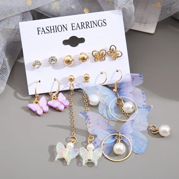 Acrylic Pearl Butterfly Pendant Earring Set Women