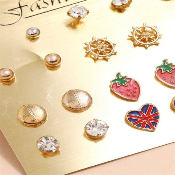 Strawberry Car Love Earrings 12 Pairs Set