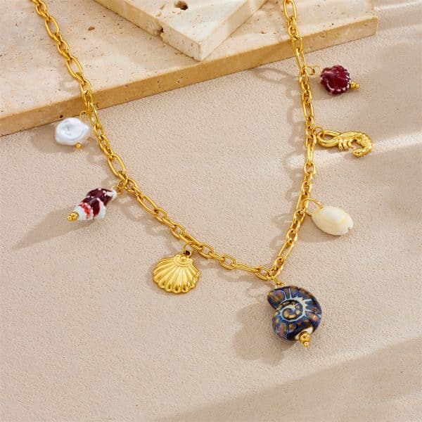 Shell Starfish Sun Stainless Steel Necklace