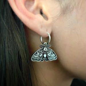 Women's Silver Sun Moon Moth Drop Earrings