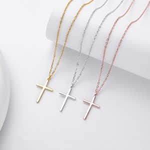 New S925 Sterling Silver Necklace Simple Glossy Cross Pendant Clavicle Chain Fashionable All Match Jewelry
