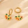 Oil Dripping Color Fan-shaped Circle Stitching Female Fashion Personality Retro Dual-wear Earrings
