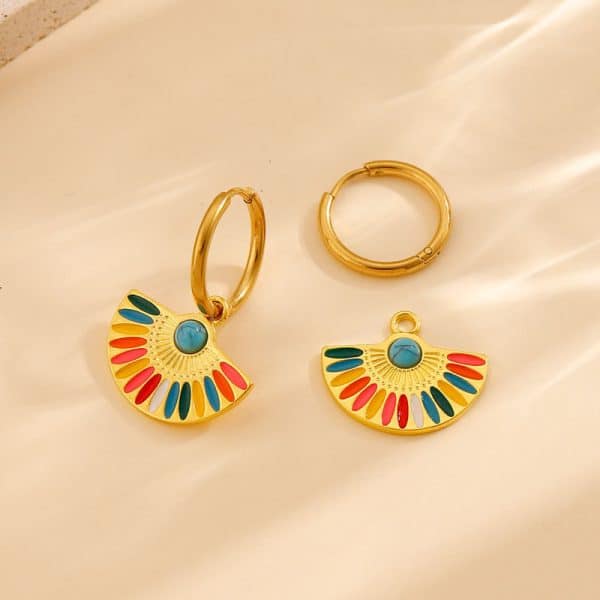 Oil Dripping Color Fan-shaped Circle Stitching Female Fashion Personality Retro Dual-wear Earrings
