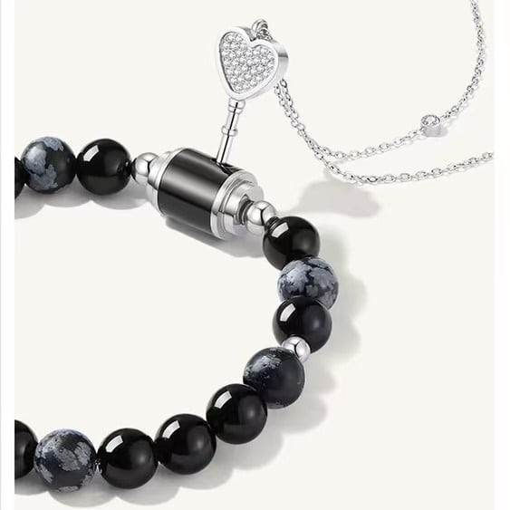 Black Agate Bracelet Small Love Lock Couple Necklace Bracelet