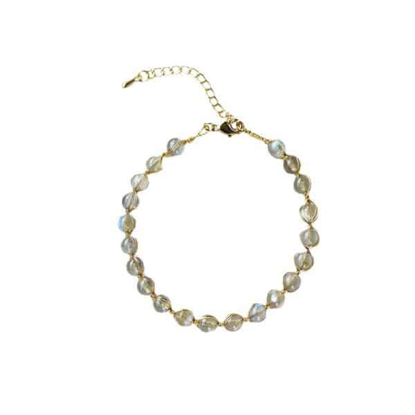 14K Gilded Natural Crystal Blue Moonstone Bracelet For Women