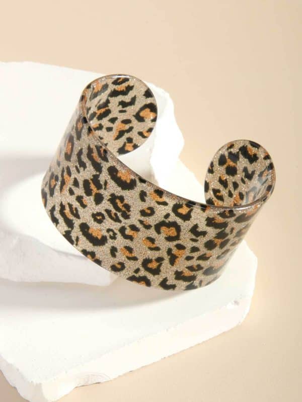 European And American Personalized Design Irregular Opening Glitter Leopard Print Resin Bracelet