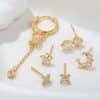 925 Silver Needle Flower Suit Combination Micro Zircon-encrusted Stud Earrings Six-piece Set Ornament