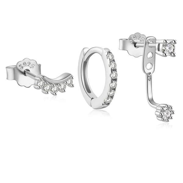 Temperament Matching Zircon Three-piece Set 925 Silver Earrings
