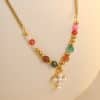 Titanium Steel Sun Cross Pendant Beaded Necklace