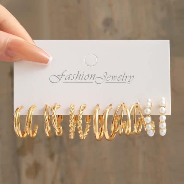 European And American Style Metal Ear Ring Square Retro Set 6-piece Set