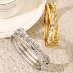 Women's Hollow Multi-layer Cross Diamond Titanium Steel Bracelet