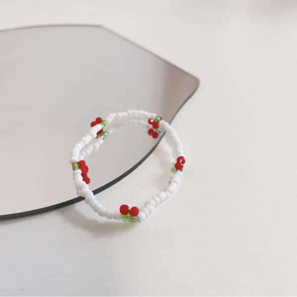 Fresh And Cute Bead Cherry Beaded Necklace