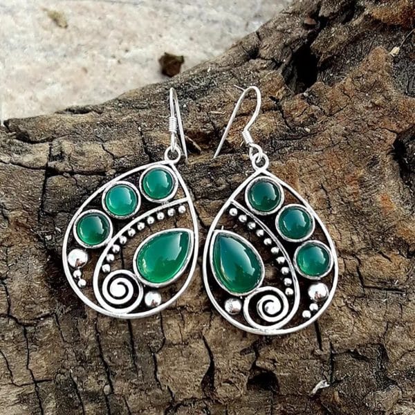 Artistic Retro Bohemian Drop-shaped Emerald Earrings