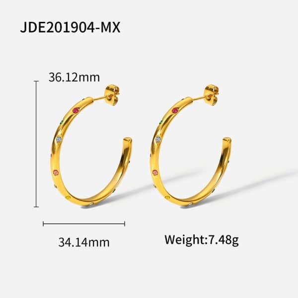 Stainless Steel Set Colored Zircon Earrings