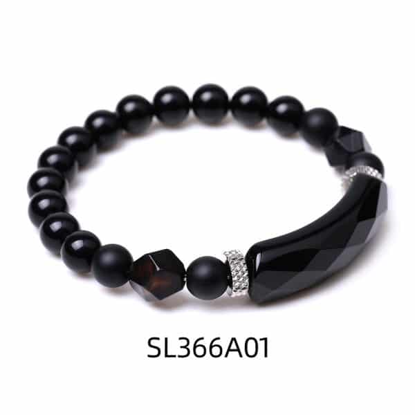 Black Agate Diamond-shaped Cut Bracelet For Women