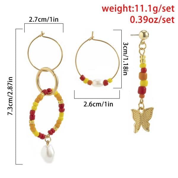 Simple Temperament Stitching Rice Bead Butterfly Earrings Set