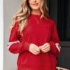 Fiery Red Varsity Striped Detail Drop Shoulder Oversized Sweatshirt
