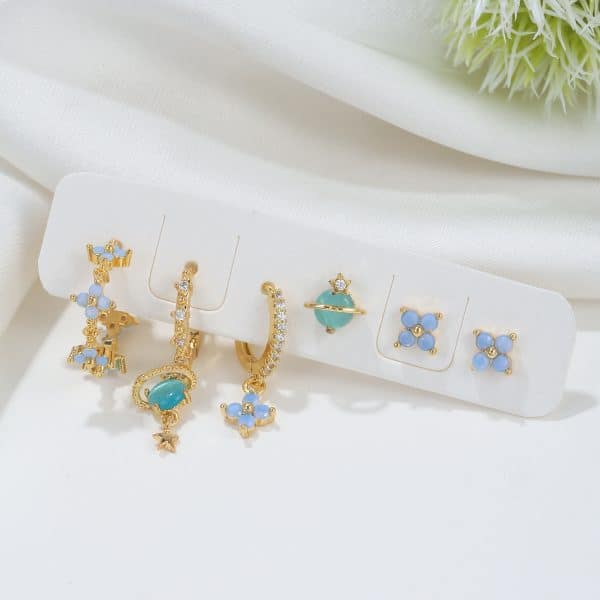 Earrings Set Korean Style Elegant Six Pieces Ornament Cute Sweet Girly Temperamental Gentle