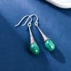 Women's Fashion Elegant Silver Malachite Drop Earrings