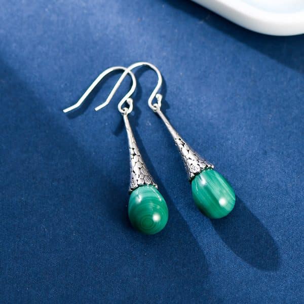 Women's Fashion Elegant Silver Malachite Drop Earrings