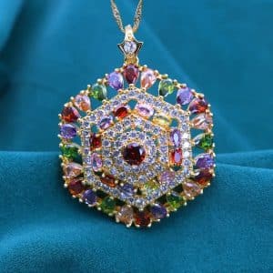 Hexagonal Design Color Zircon Pendant Necklace