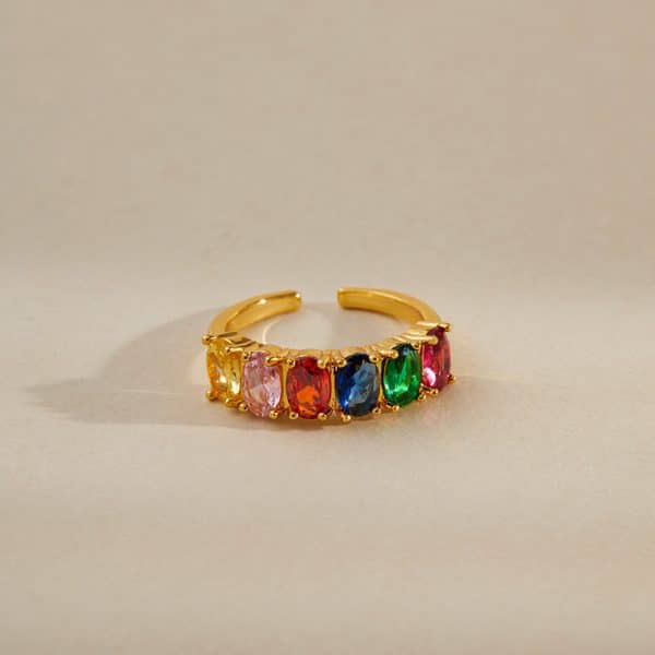 Contrast Color Fashion Exquisite Full Diamond Color Open-end Zircon Ring