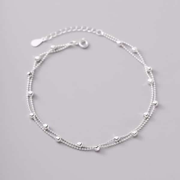 925 Sterling Silver Interval Round Beads Double-circle Anklet Female