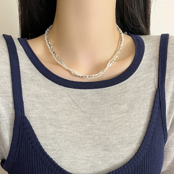 Double-layer Winding Small Pieces Of Silver Pearl Necklace For Women