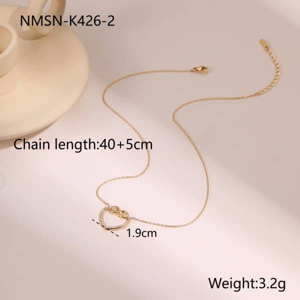 European And American Hollow Heart Shape With Diamond Pendant Stainless Steel Necklace